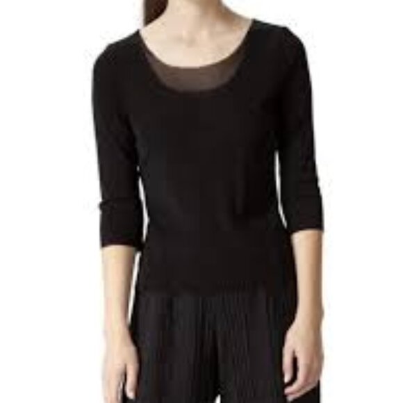 Babette Layered Mesh Stretch Top Black 3/4 Sleeve Scoop Neck Size M - Picture 1 of 8